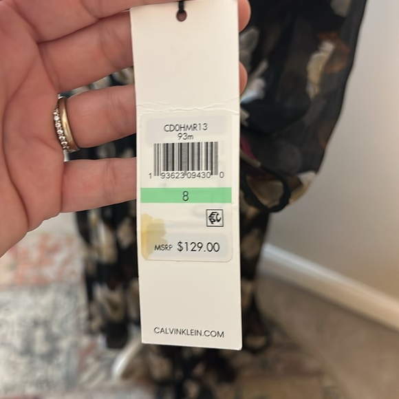 New Clavin Klein Faux Wrap Black Floral Dress Size 8 - Picture 4 of 14